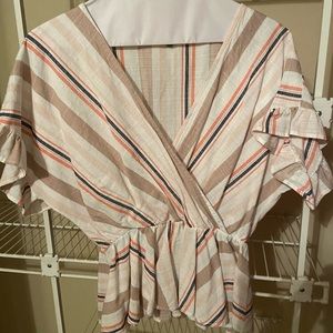 Ivory Striped V-Neck Blouse